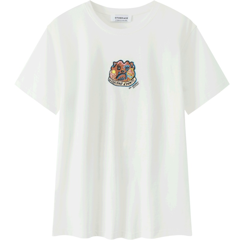 OtherMix斗牛犬字母印花t恤女2021年早秋新款时尚圆领短袖上衣潮