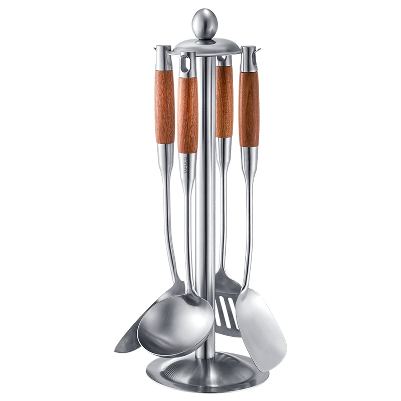 日本泰福高304不锈钢锅铲套装 家用铲子勺子炒菜铲子汤勺漏勺锅铲架套装 漏铲旋转架5件套(锅铲+汤勺+漏勺+煎铲+挂架)