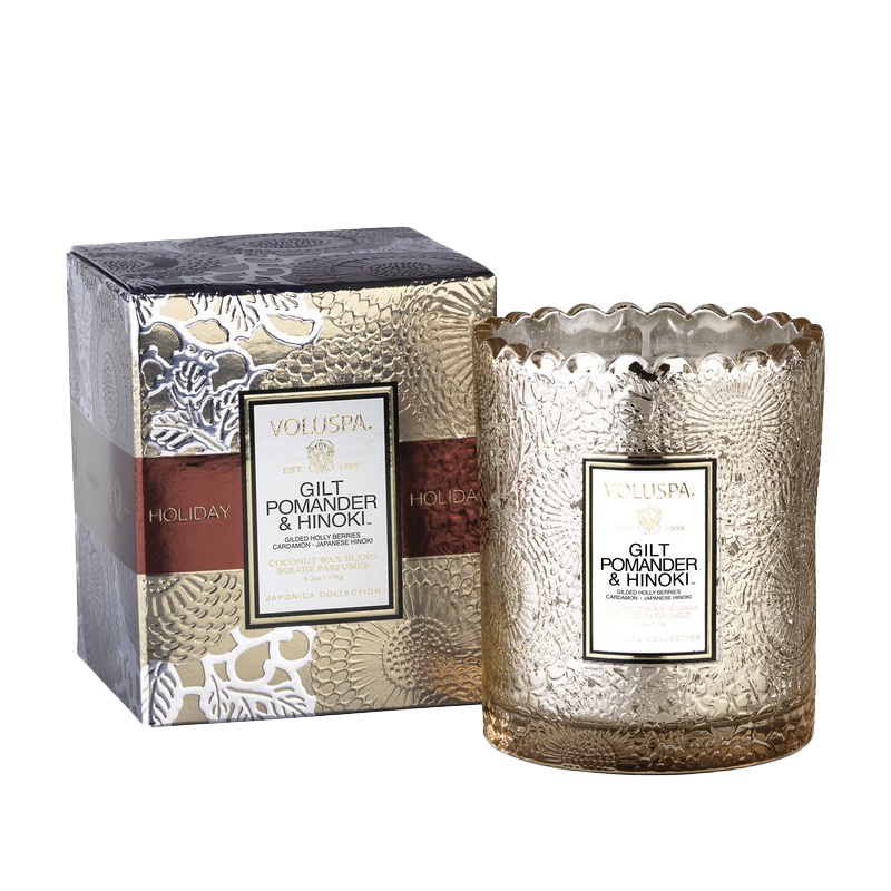 voluspa蕾丝杯香薰蜡烛 镀金香丸与扁柏