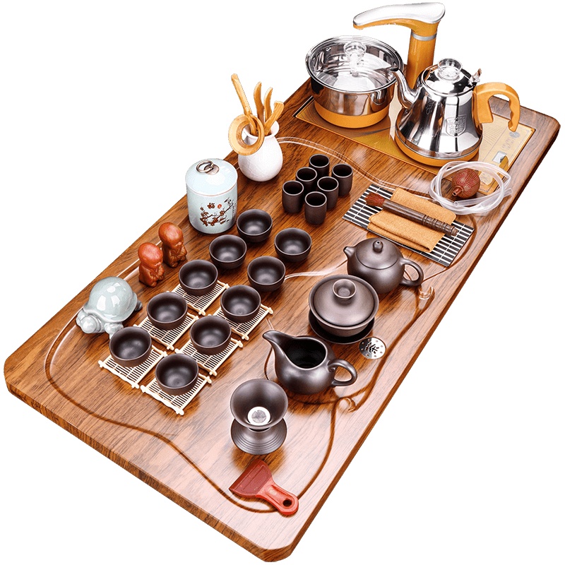 [全自动烧水带茶桶]紫砂功夫茶具套装家用客厅泡茶杯四合一茶盘办公室茶台 圣龙西施配行云流水