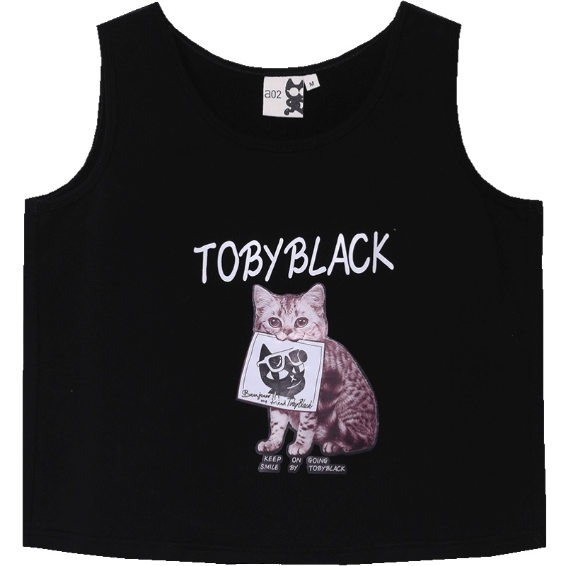 a02新款2020时尚潮流猫咪印花短款修身背心T恤女潮夏DTV2D1091KT