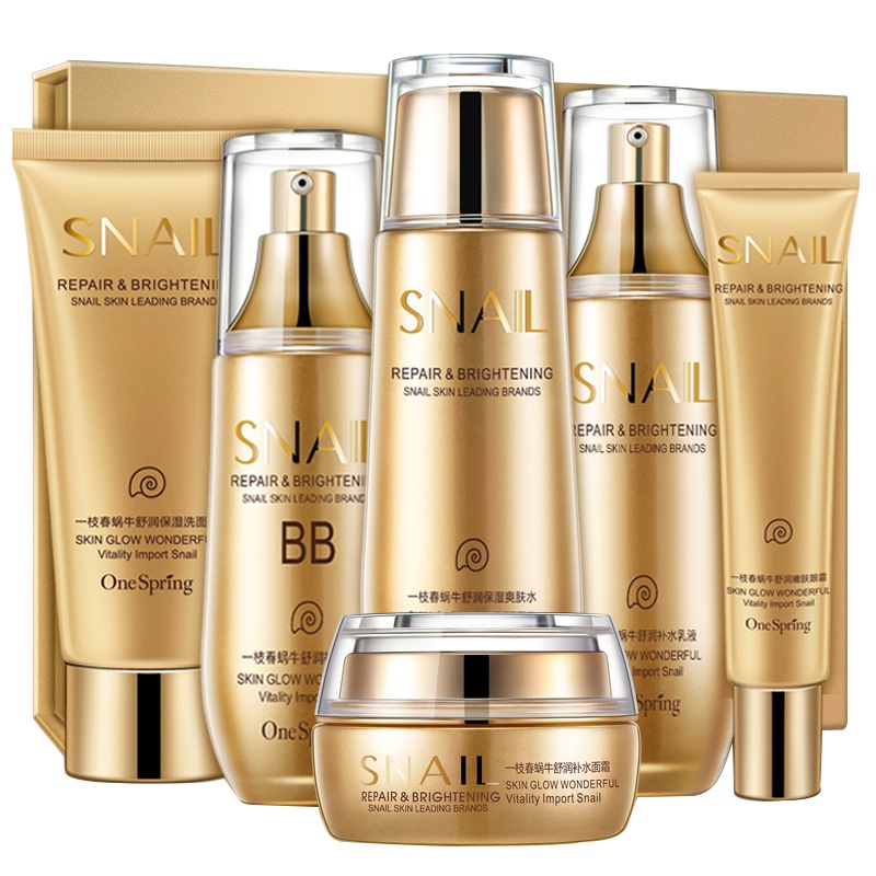 [送10片面膜]一枝春蜗牛原液护肤套装六件套中年妈妈用补水保湿抗皱莹润紧致滋养嫩肤水乳化妆品正品