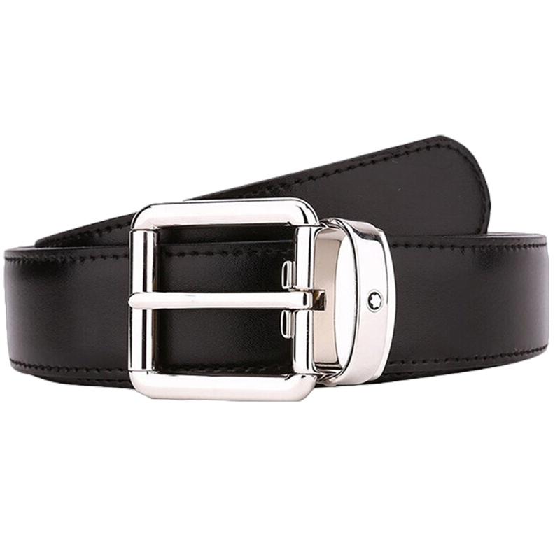 【直营】万宝龙(Montblanc) 男士经典系列银色双面可用可剪裁针扣牛皮皮带腰带112961