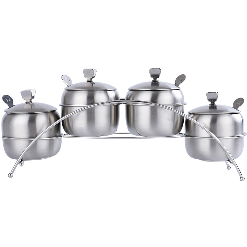 诺派（NUOPAI）304不锈钢4格调味罐 家用厨房用调味瓶 调料盒 佐料罐油盐罐（带调料勺） C6736