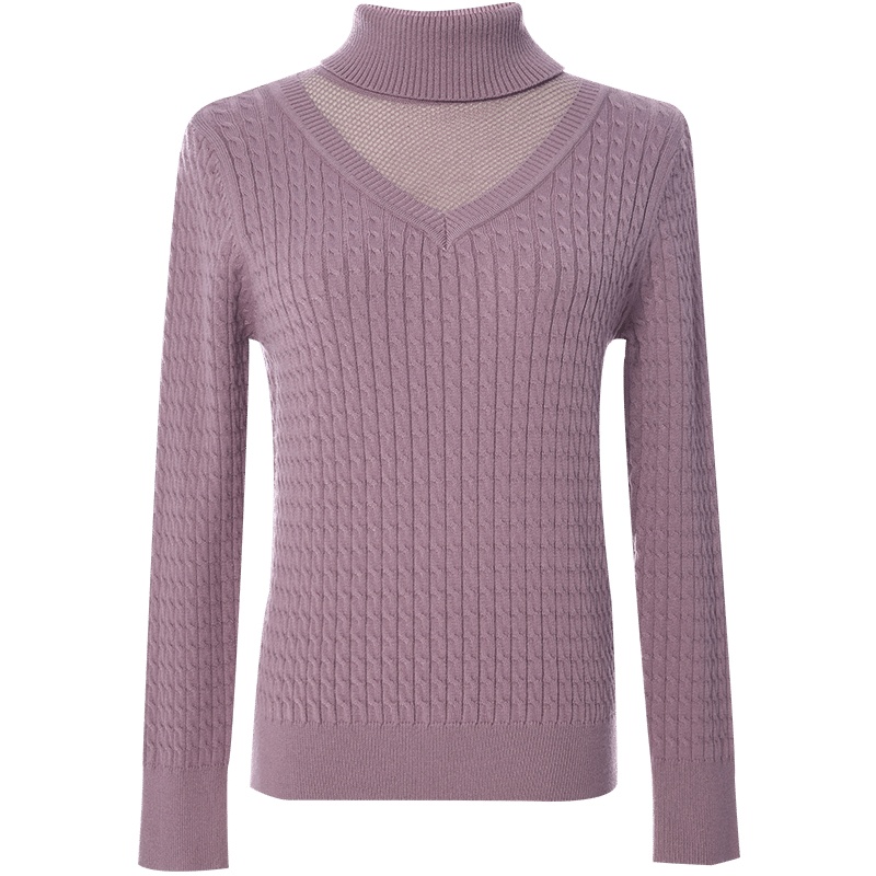 欧昵雪冬装小心机高领显瘦长袖假两件针织衫女设计感毛衣