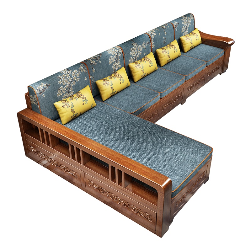 胡桃木实木沙发客厅中式家具成套冬夏两用储物农村经济型木质沙发