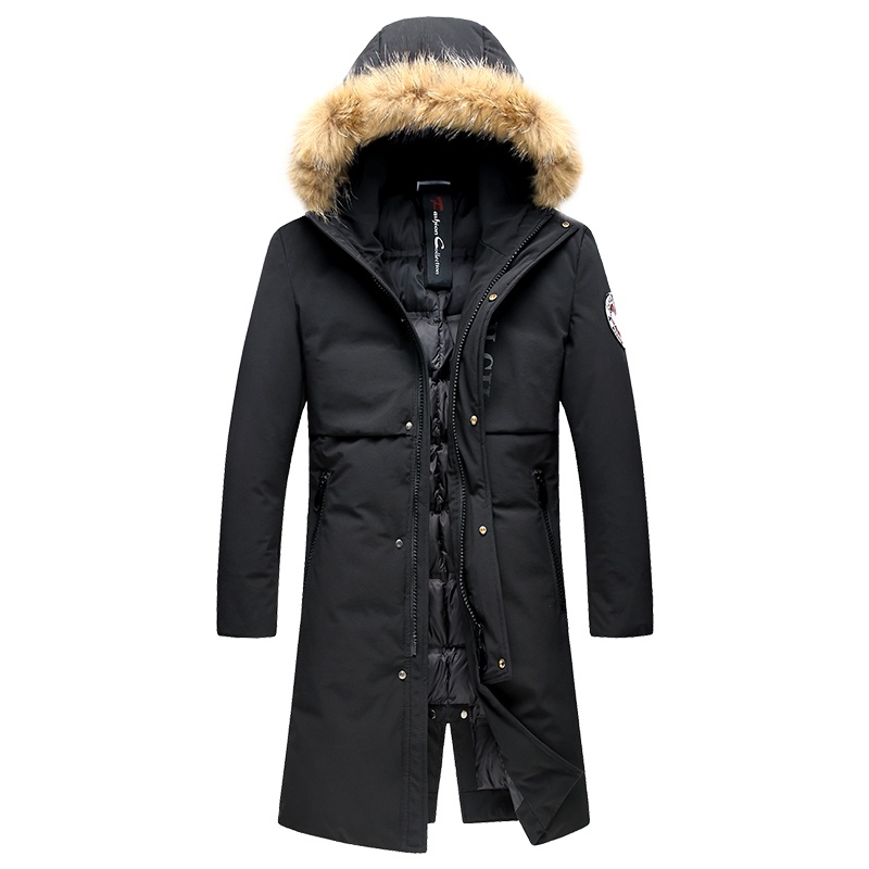 雪中飞男士连帽中长款羽绒服冬装潮流加厚防寒外套