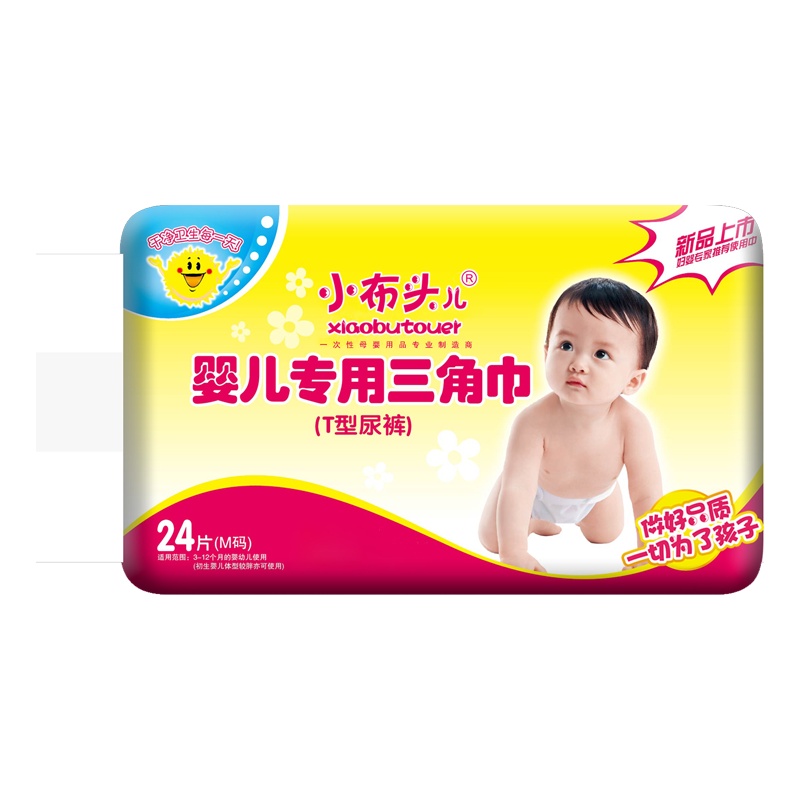 小布头儿,xiaobutouer婴儿M码三角巾24片瞬吸纸尿片宝宝尿布垫超薄干爽新生儿t型拉拉裤