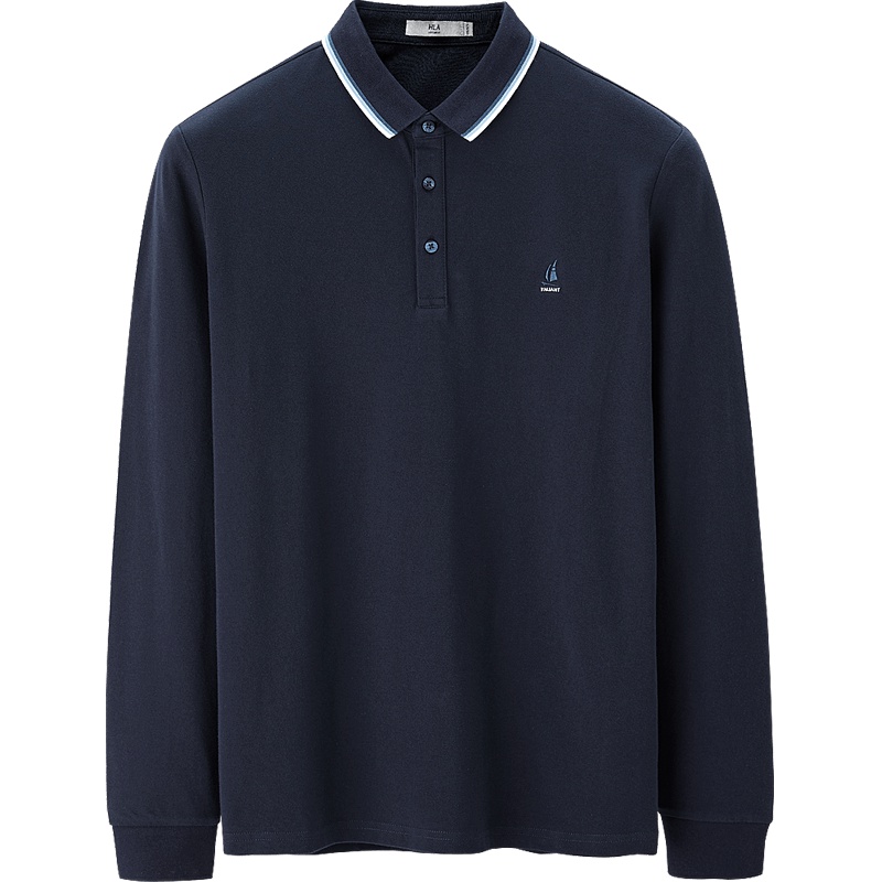 HLA/海澜之家翻领三粒扣长袖POLO2019秋季商务休闲套头衫男 HNTPD3R370A