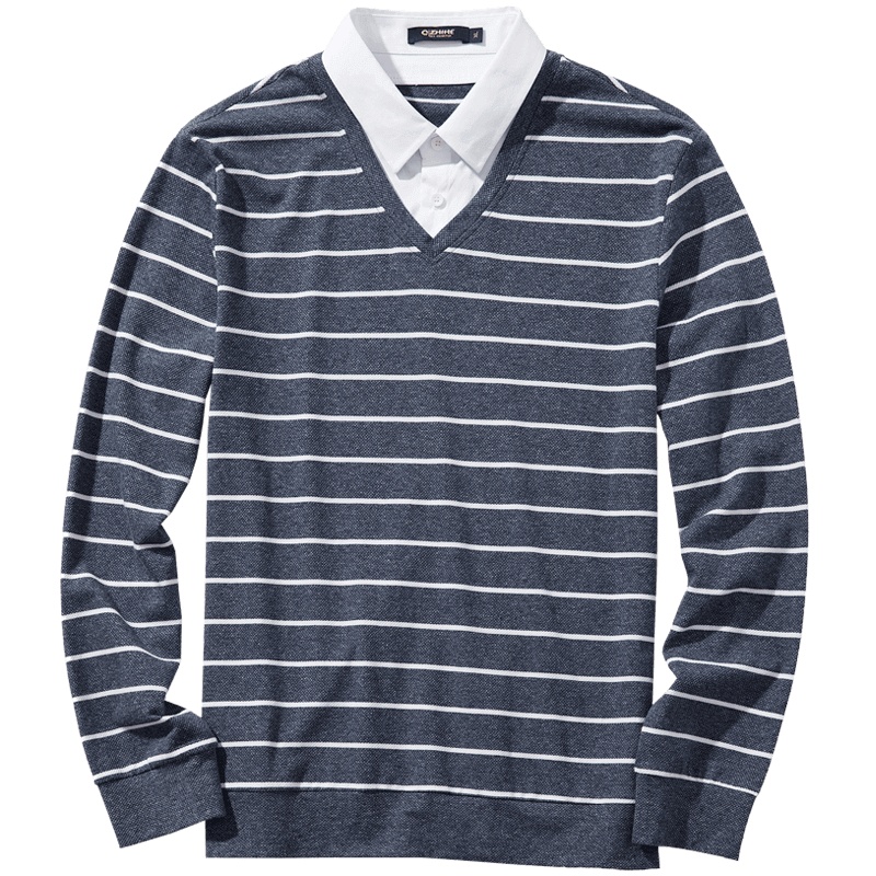 千纸鹤条纹卫衣男士潮流2019年春季新款修身棉质上衣15118