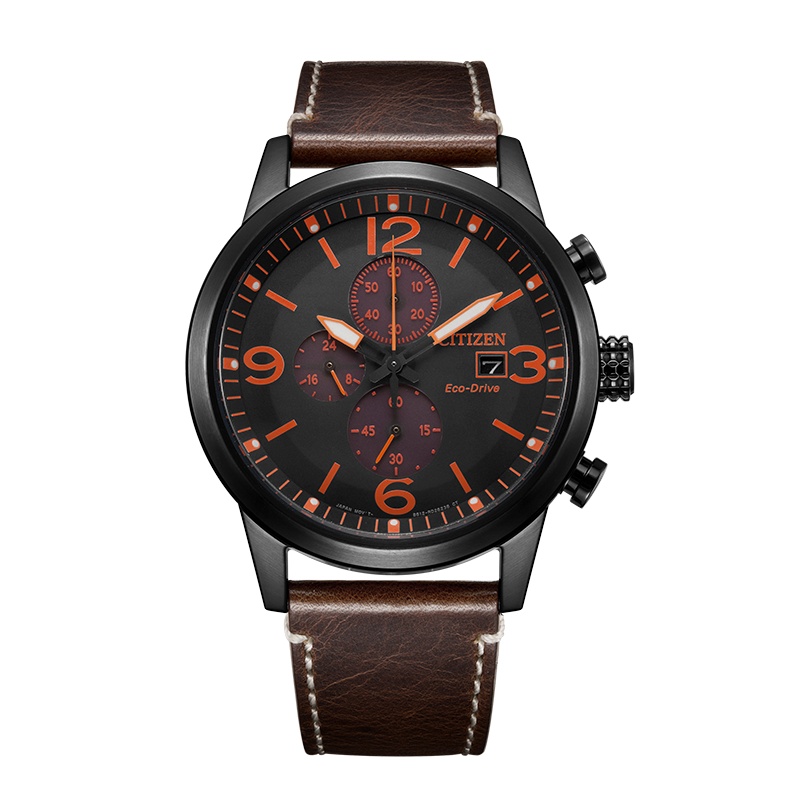 西铁城(CITIZEN)手表日本光动能日期显示棕色皮表带休闲时尚男表CA0617-11E