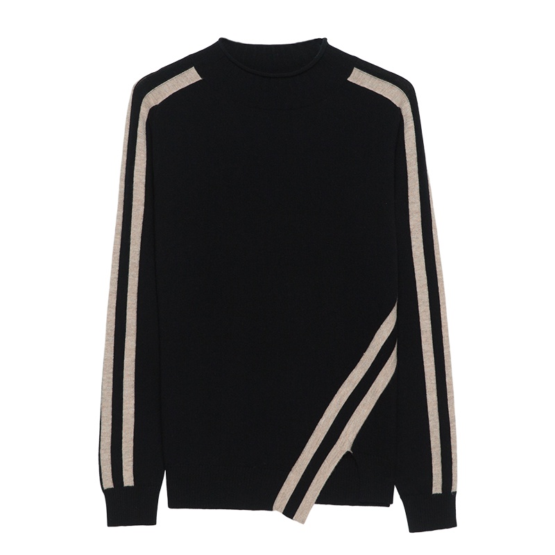 恒源祥女士羊毛衫秋冬款纯羊毛拼色长袖时尚针织女打底羊毛衫