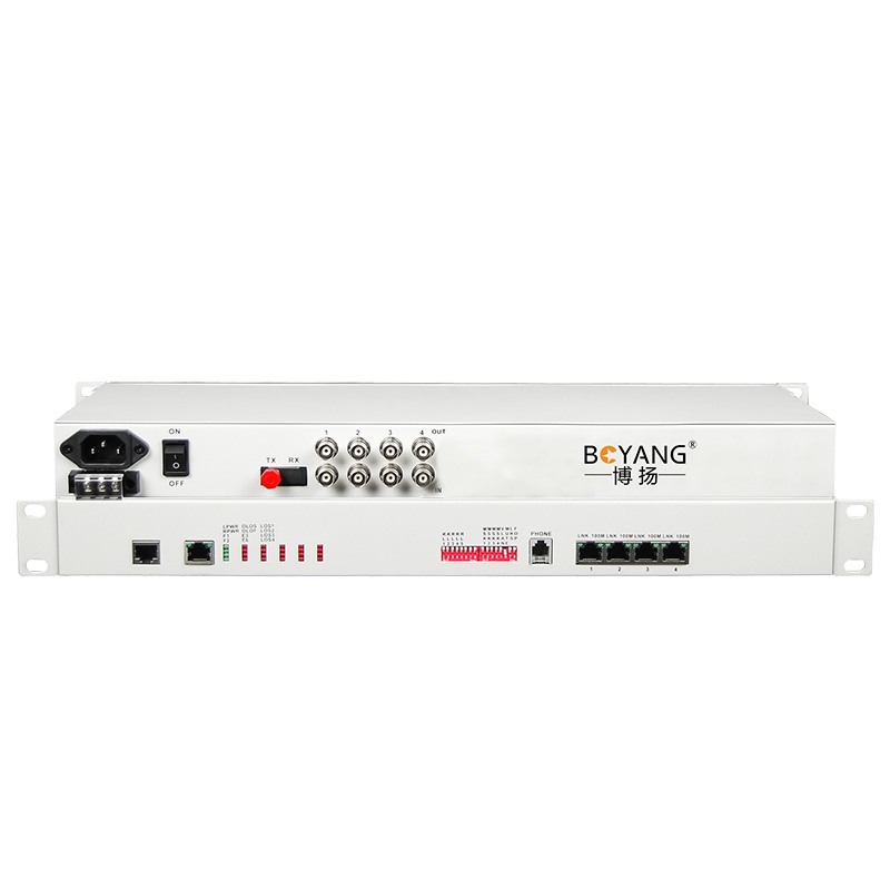 博扬 PDH光端机4E1 4路2M+4路以太网带物理隔离 FC单纤120公里机架式1对价BY-4E1-4EV-120KM