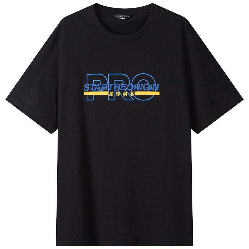 唐狮2019夏装新款男短袖T恤潮流文字宽松衣服圆领