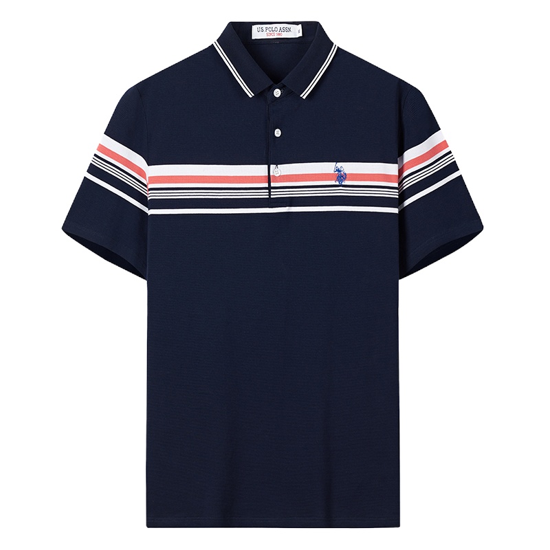 USPOLO ASSN（96%棉）夏季新款男士polo衫经典刺绣翻领运动休闲百搭条纹短袖潮宽松上衣