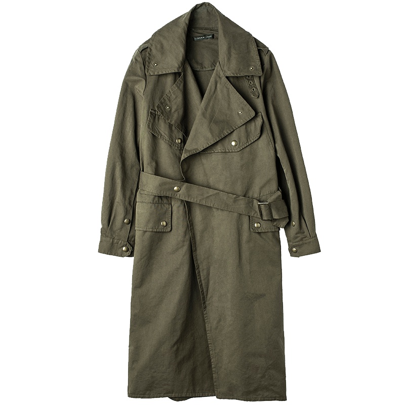 sdeer圣迪奥2018秋装休闲军绿金属铆钉系带长款风衣外套S17381835