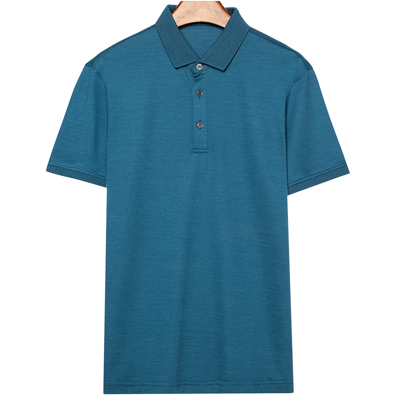 恒源祥夏季男装新款纯色翻领含桑蚕丝短袖T恤中年爸爸装Polo衫