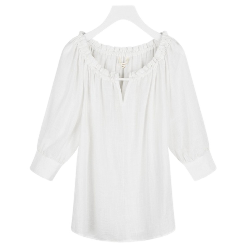 拉夏贝尔拉贝缇夏季女韩版气质一字肩露锁骨上衣仙气质衬衫 白色 S