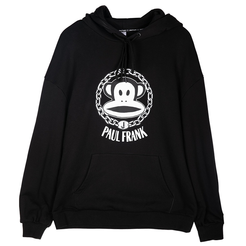 Paul Frank/大嘴猴春秋新款连帽卫衣男纯色LOGO印花韩版宽松