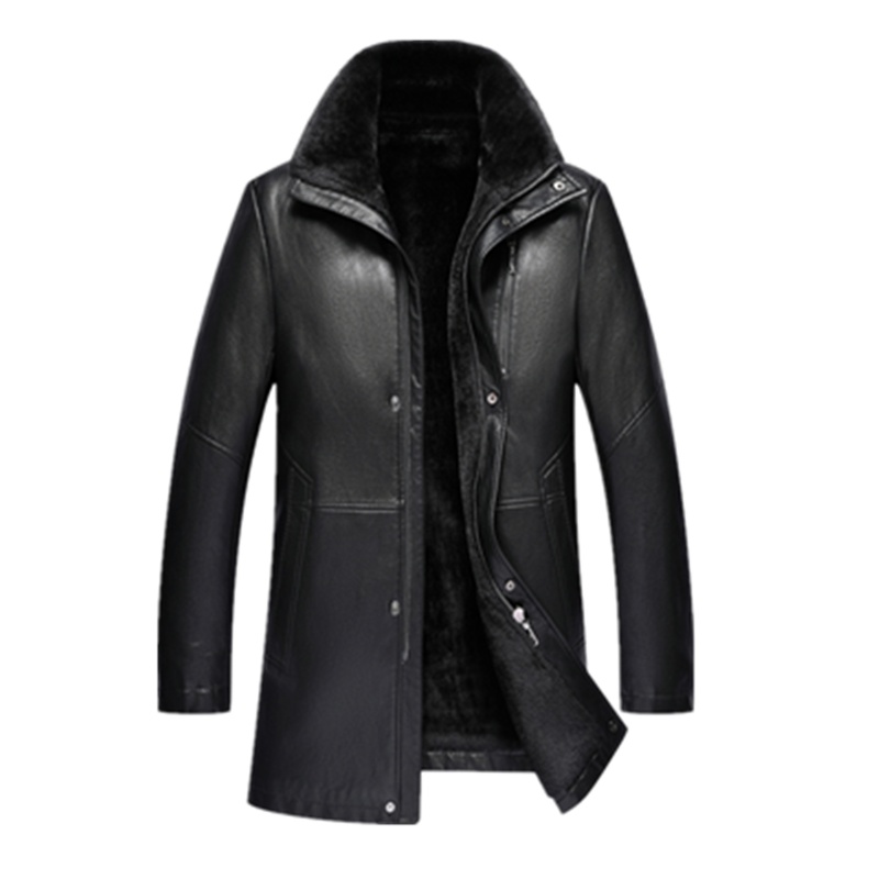 免费试穿 高端皮草冬装中年海宁真皮皮衣男式翻领皮毛一体中长款加厚加绒皮大衣男依诺柏尼品牌男士商务大码真皮外套爸爸装