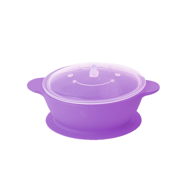 思利满Sillymann 幼儿宝宝家用碗辅食碗 带盖防摔碗 紫色 铂金硅胶