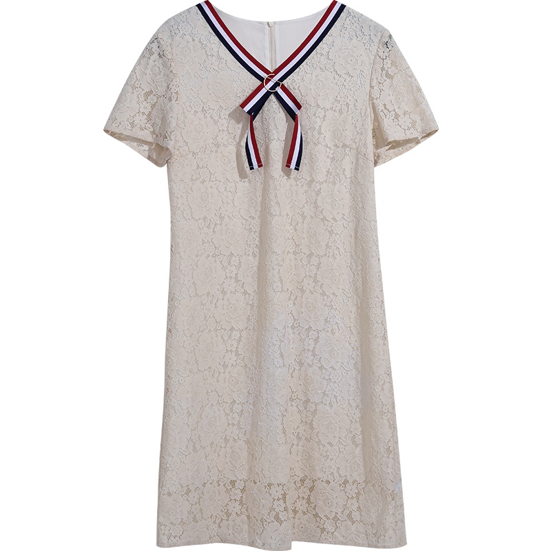 娅丽达女装2019夏季新款蕾丝公主裙中长款V领气质清新仙女裙子I6316