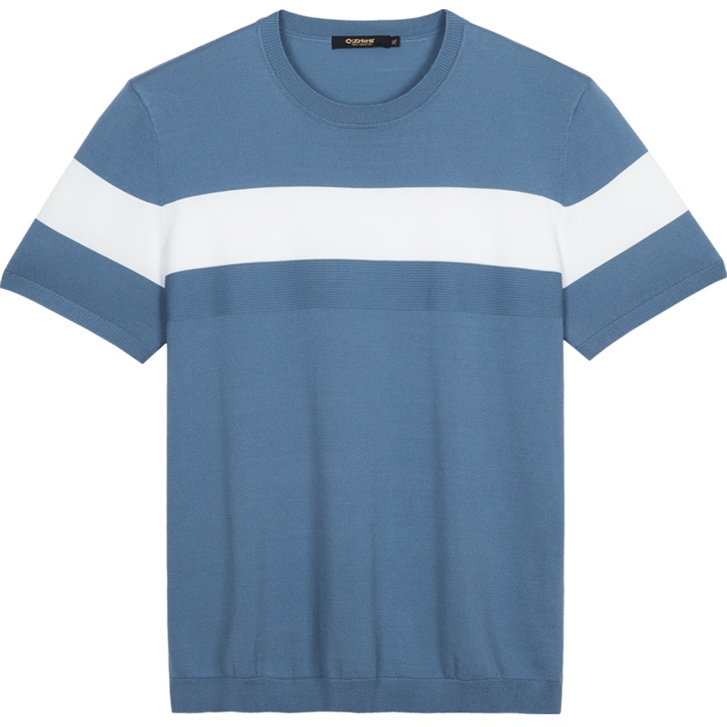 千纸鹤男装条纹圆领短袖上衣2020夏季新款潮流撞色针织T恤男20367