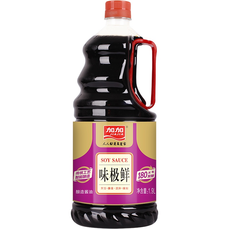 加加旗舰店味极鲜生抽1.9L 酿造酱油 鲜味更突出 烹蘸拌煮 大瓶家庭装