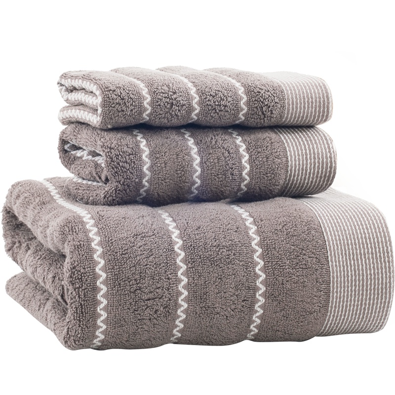 ladysoft御棉堂 全棉波浪纹套巾2毛巾34*72cm/1浴巾70*140cm三件套酒店成人纯色纯棉毛巾套装加厚