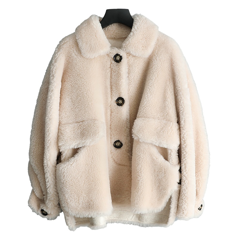 兰奥秋冬新款海宁羊毛大颗粒皮草方领落肩袖单排扣大衣外套女