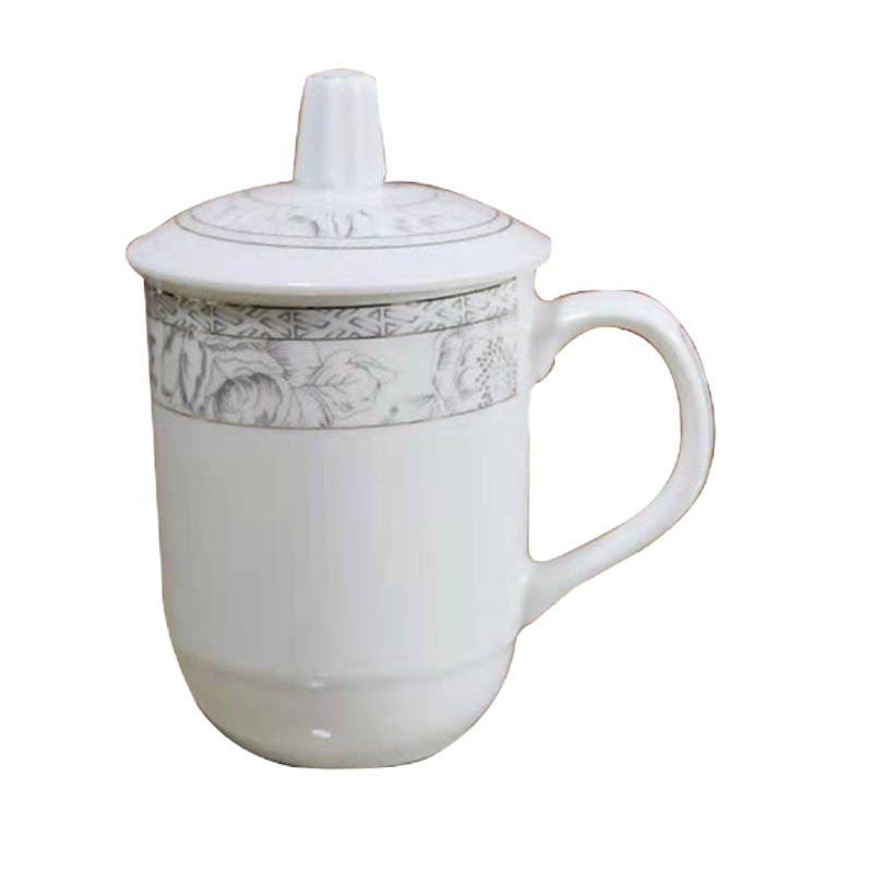 DP 瓷杯 陶瓷杯办公杯会议杯带盖330ml