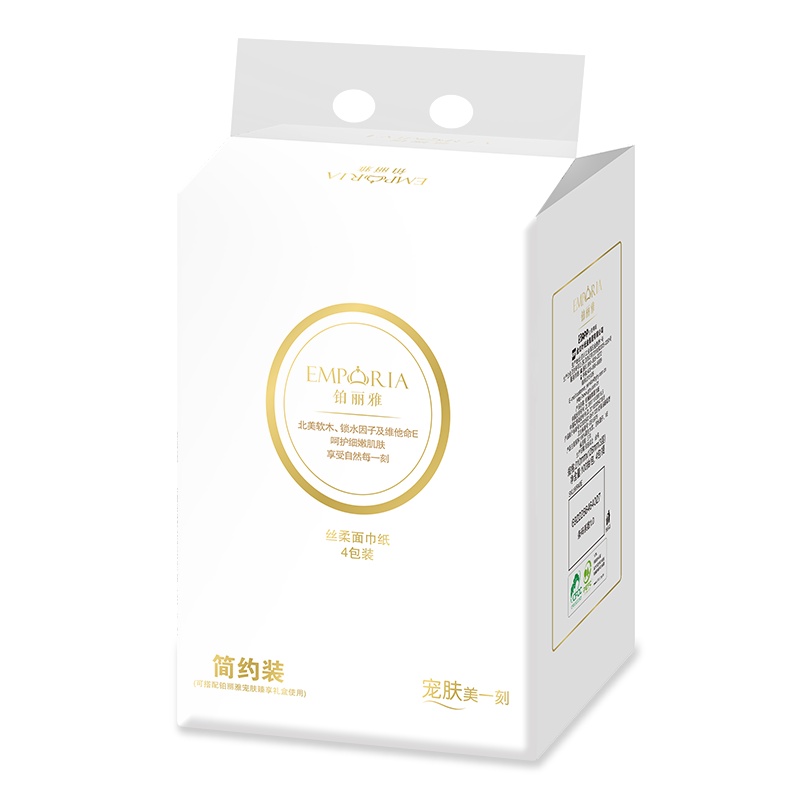 铂丽雅 丝柔宠肤臻享 抽纸3层100抽4包 保湿纸巾