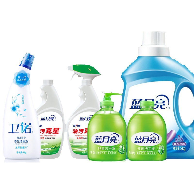 蓝月亮薰衣草洗衣液2kg青柠强力油污500g+补500g卫诺罗兰香氛洁厕液500g芦荟洗手液500g+补500单位：件