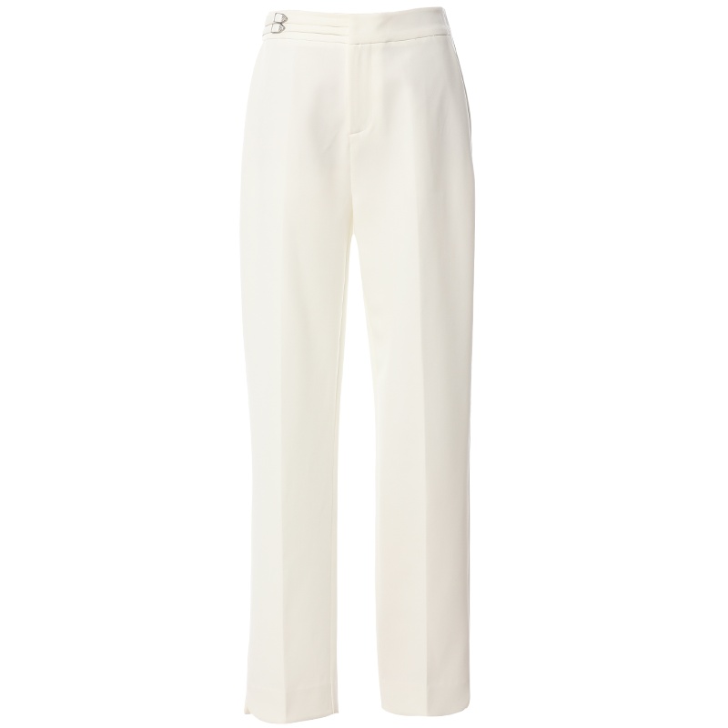 欧昵雪高腰修身九分哈伦裤女不规则裤脚直筒裤子