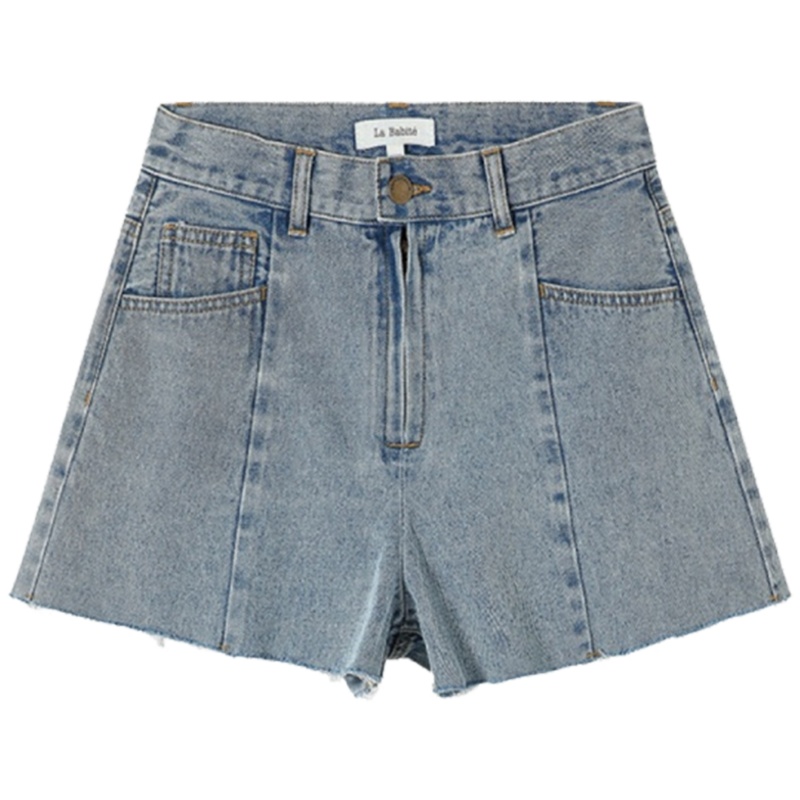 【专柜同款】拉夏贝尔旗下拉贝缇夏季港味浅色直筒高腰显瘦牛仔短裤60300824
