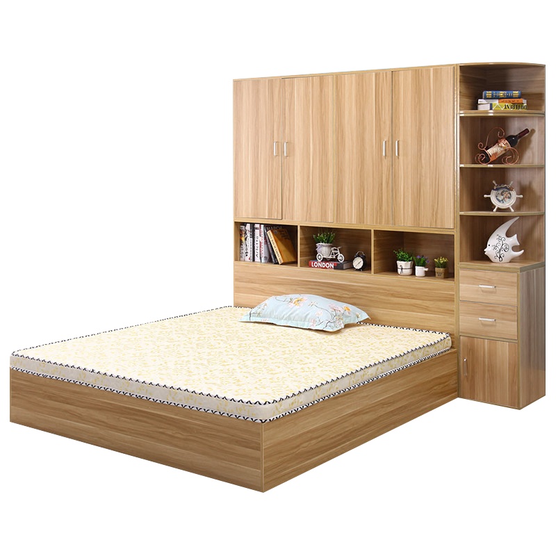 DXBG现代简约板式床1.5榻榻米床1.8米双人床高箱储物床收纳床衣柜角柜