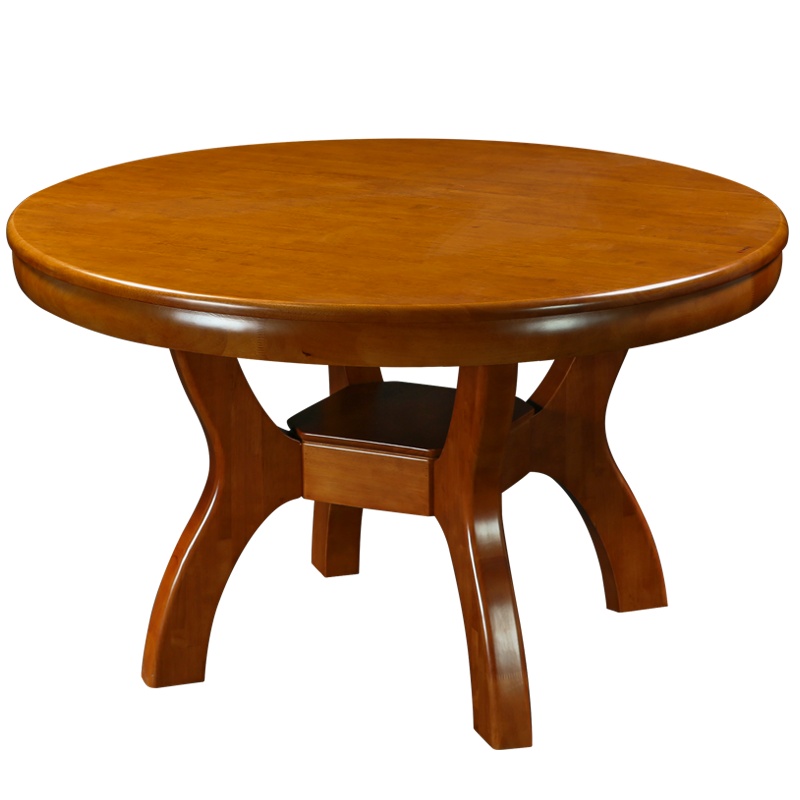 HiBoss实木圆餐桌酒店圆形吃饭桌简约现代橡木餐桌H形脚