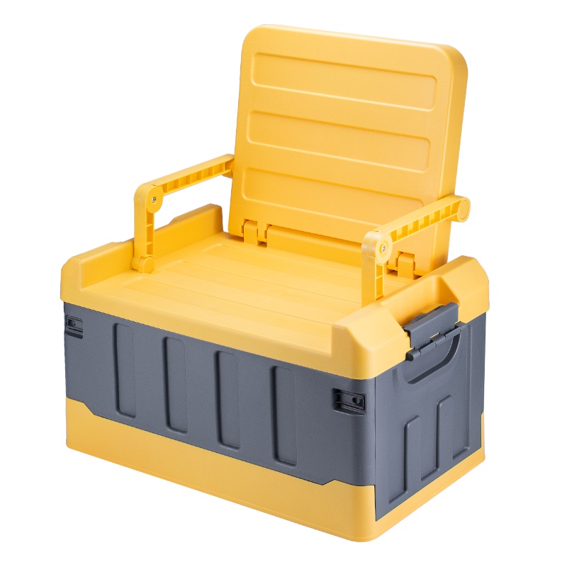 悦卡汽车后备箱收纳箱 车载多功能车内尾箱整理箱置物用品 R系列升级座椅款折叠储物箱 灰黄大号-60L