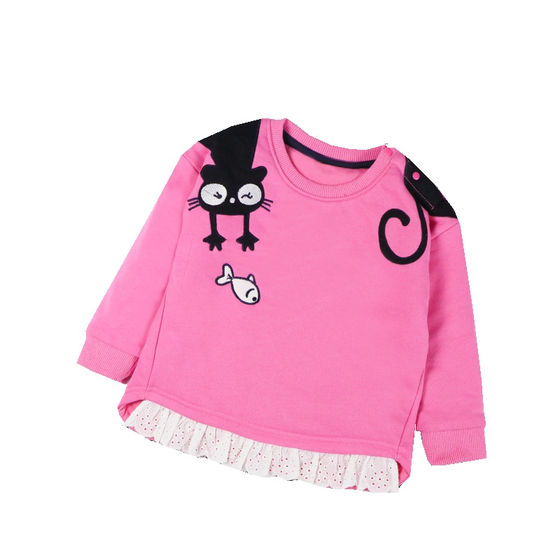 安笛贝乐童装女童夹棉保暖卫衣 秋季冬季 儿童玫红色卡通上衣 宝宝套头长袖90-120cm