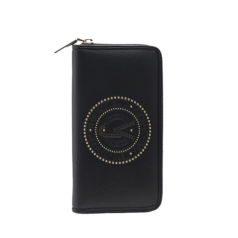 VERSACE JEANS 范思哲 轻奢品女士黑色聚酯纤维LOGO图案拉链钱包E3VRBPQ1 70050