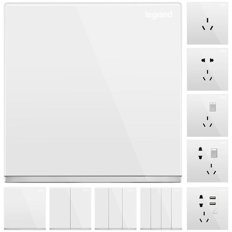 罗格朗(Legrand)插座开关面板逸景白色家用86型墙体墙壁暗线多孔一开双控带5五孔USB暗装电源插座开关