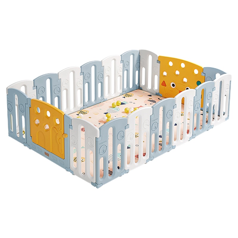 babycare儿童游戏围栏室内婴儿防护栏爬行垫安全学步16+2静谧蓝围栏+爬行垫[套装]