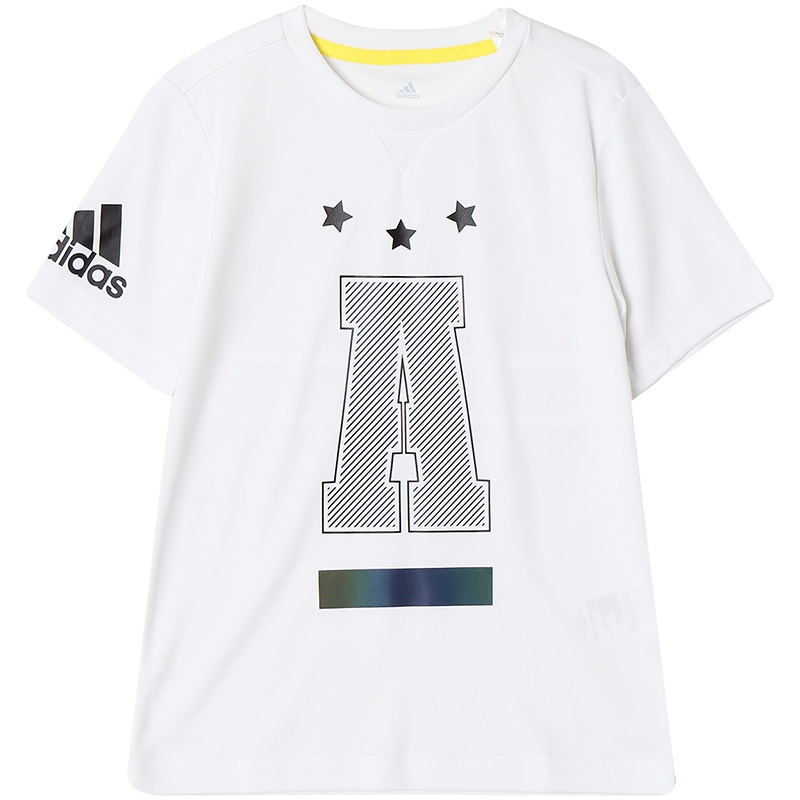 adidas童运动服男服小童4-10岁小童短袖上衣短袖T恤BR6114 110 BR6114白+黑