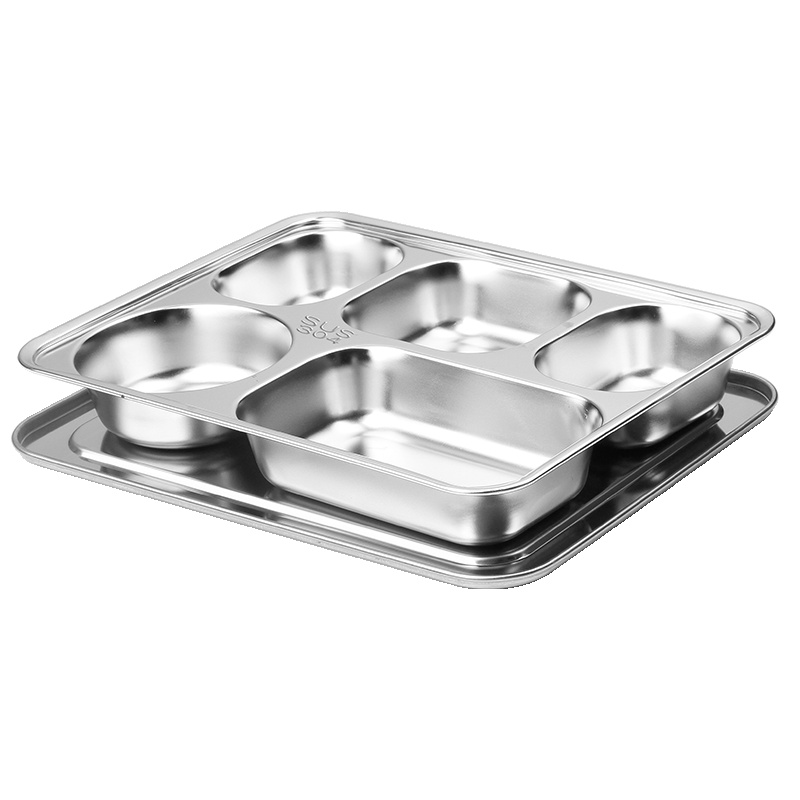 金钥匙(GOLDEN KEY)304不锈钢 快餐盘加厚分格成人全钢餐盒饭盒 五格带盖GK-510KC