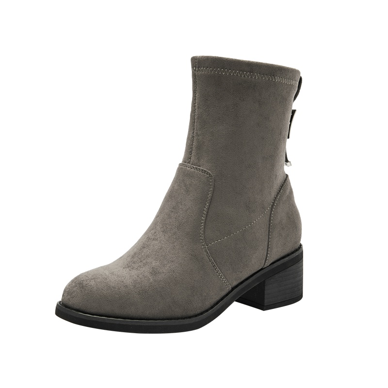 马克华菲女鞋2018冬季女短靴套脚高帮女鞋女士棉鞋加绒时装靴简约百搭女靴