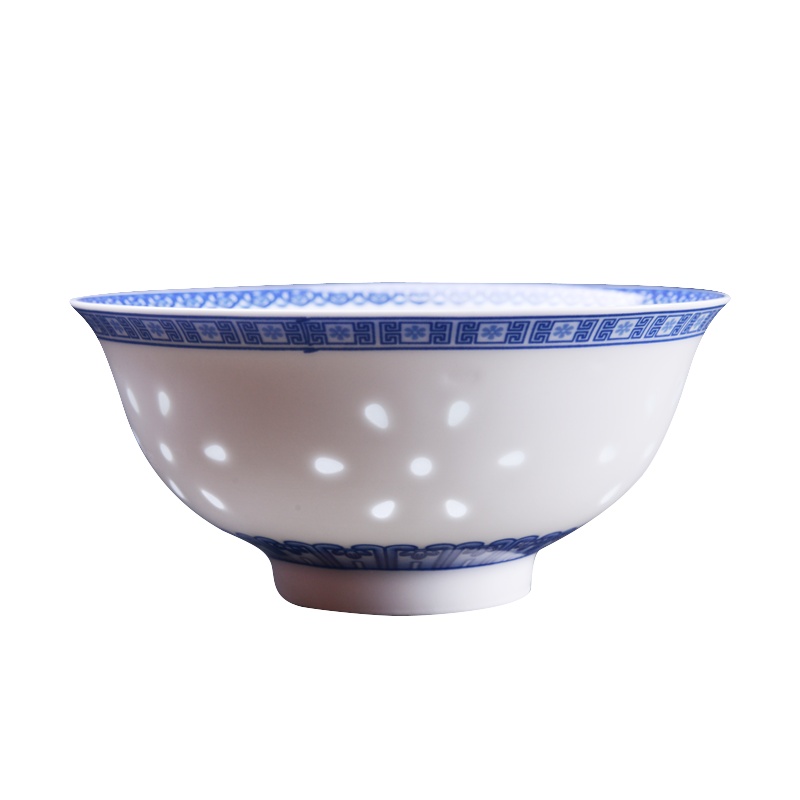 景德镇青花瓷饭碗餐具家用吃饭玲珑中式瓷碗创意个性套装6头套碗花开富贵