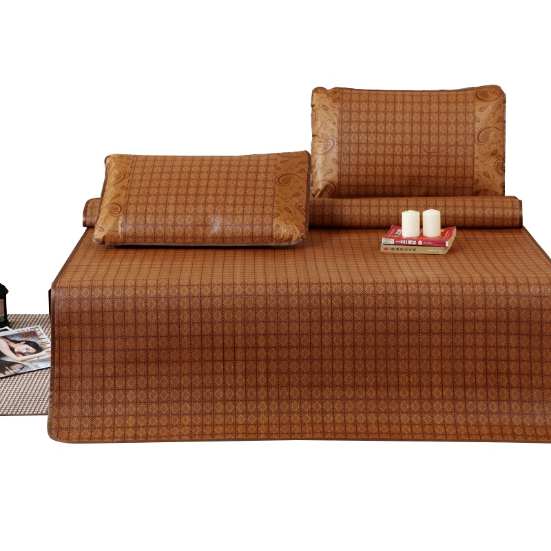 南极人(NanJiren)家纺 夏季清爽凉席/凉枕套件仿藤席二三件套 床上用品罗马格图案夏凉席套件可折叠空调席子