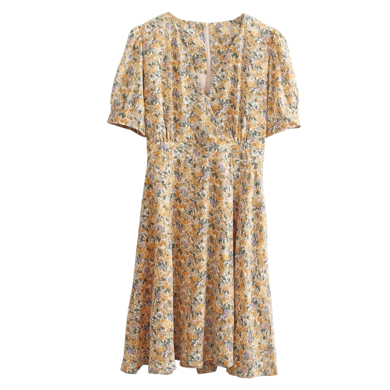 茜靓,CHYLLIRN紫色连衣裙女夏法式超仙仙女森系复古碎花收腰显瘦小个子洋气连衣裙2020春夏新款v领