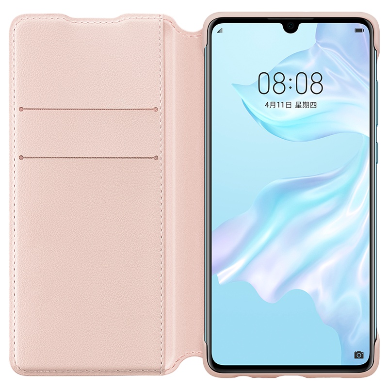 华为P30手机壳原装钱包翻盖保护套 P30 Pro插卡式手机套全包防摔皮套时尚男女通用保护壳 P30钱包翻盖保护套 粉色