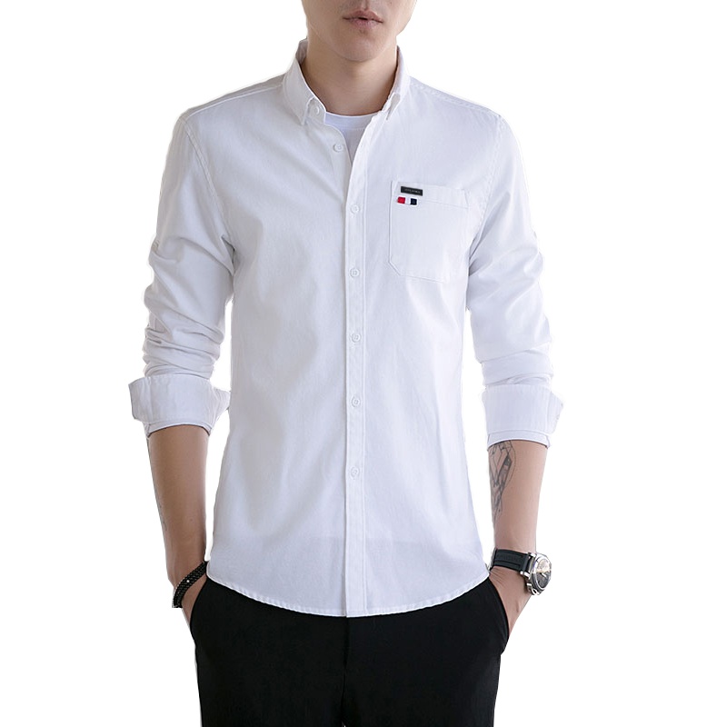 JEEP吉普春季白衬衫男长袖商务休闲黑寸衫青年韩版修身潮流薄款打底衣服翻领帅气个性百搭男装